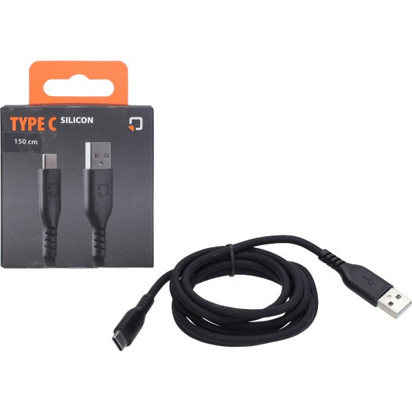Optiline siliconen oplaadkabel USB-A naar USB-C 150 cm zwart