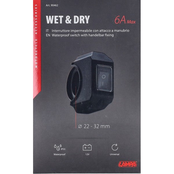 Stuurschakelaar Lampa aan/uit waterdicht 22-32 mm 6A zwart 90462