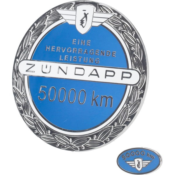 Embleem Benzinetank Jubileum 50.000 Km Incl. Speldje Blauw Zundapp