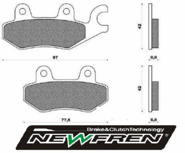 Remblokset Newfren voor Agility 125, K-pipe, Sco Kymco 4T, Sento, Silence, Filly, Gpr, New Dink, Tzr FD0257