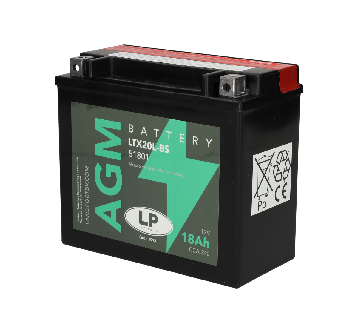 Accu Landport YTX20L-BS / LTX20L-BS 12V 18Ah – Honda Gold Wing / Triumph Rocket III / Yamaha XV / Kawasaki Concours / Victory