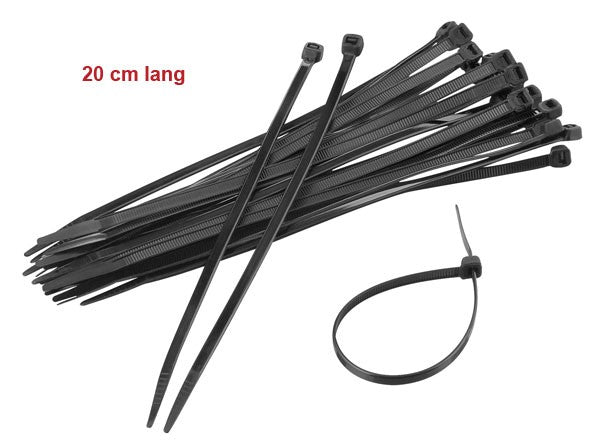 Kabelbinders 20 cm zwart - 100 stuks
