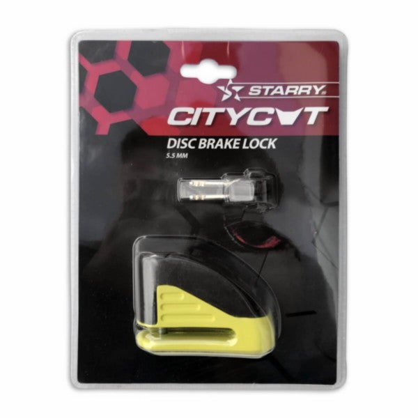 Schijfremslot Citycat 5,5 mm geel met LED-sleutel