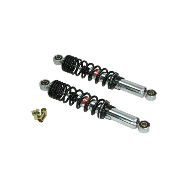 Schokbrekerset YSS 300 mm chroom/zwart voor Camino, Tomos, Puch Maxi