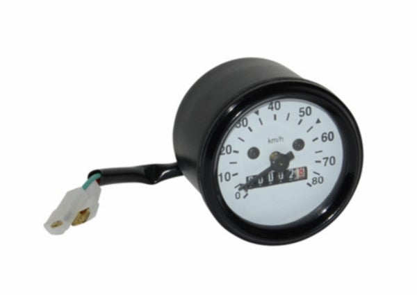 Km tellerklok 80 km/u 60 mm wit voor Camino, Puch, Tomos