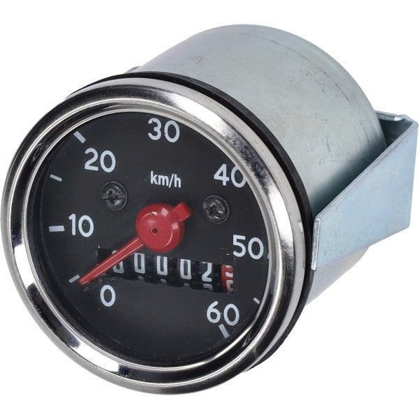 Km tellerklok 60 km/u 48 mm zwart/chroom