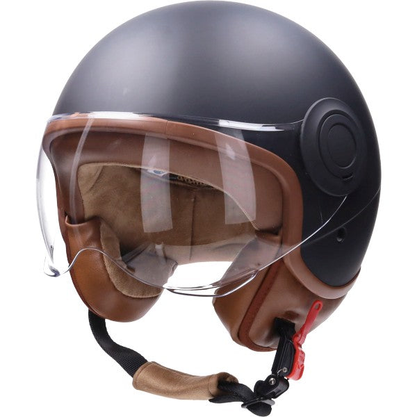 CAB demi-jet helm ECE-R22-06 comfort L zwart mat/bruin