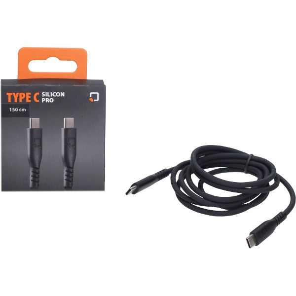 Optiline siliconen oplaadkabel USB-C naar USB-C 150 cm zwart