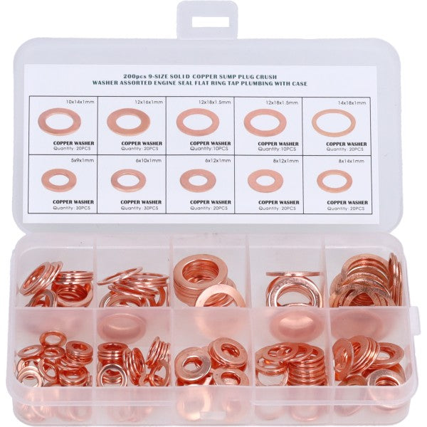 Koperen ringen assortimentsdoos M5-M14 200-delig