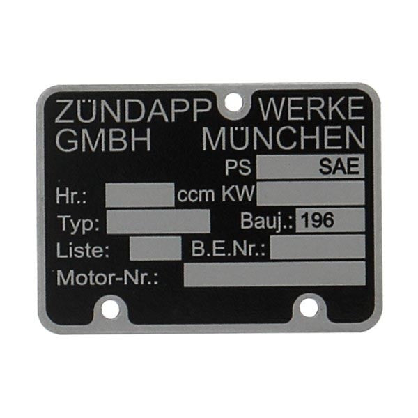 Plaatje Motorblok Nummer 196..... Zundapp