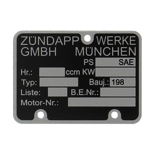 Plaatje Motorblok Nummer 198..... Zundapp