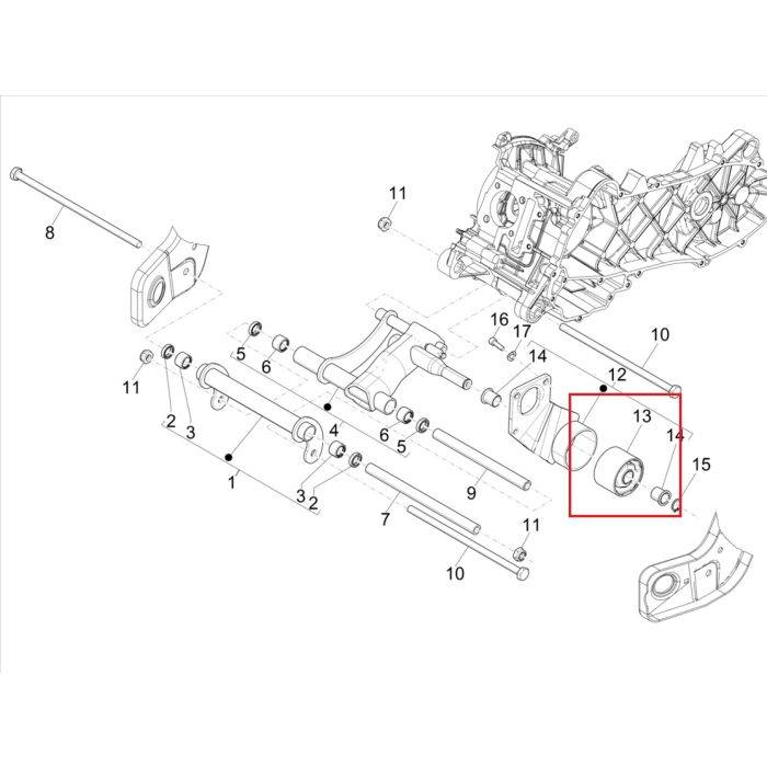 Motorophanging (Subframe) silent block Piaggio Fly 4-takt /Vespa GTS 300 / Zip 4-takt 40x62x17 origineel 272750