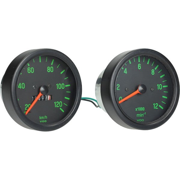 Km Tellerklok + Toerenteller Set Zwart/groen Kreidler