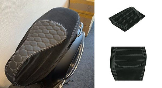 Buddydek/Zadelhoes – Vespa GTS Euro 3 (2008–2018) – Designo Alcantara Zwart/Wit (Made in EU)