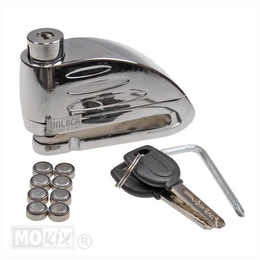 Schijfremslot MKX 6 mm chroom (met alarm) - Piaggio / Vespa/ Kymco / Gilera / Yamaha