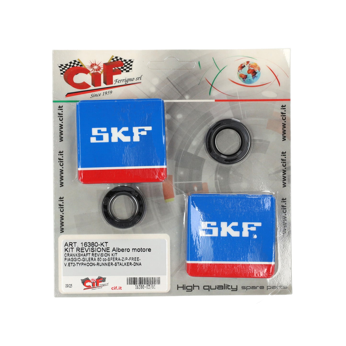 lager+keerringset cif krukas skf 50cc runner, typhoon, mojito, sco piaggio 2t, sportcity one
