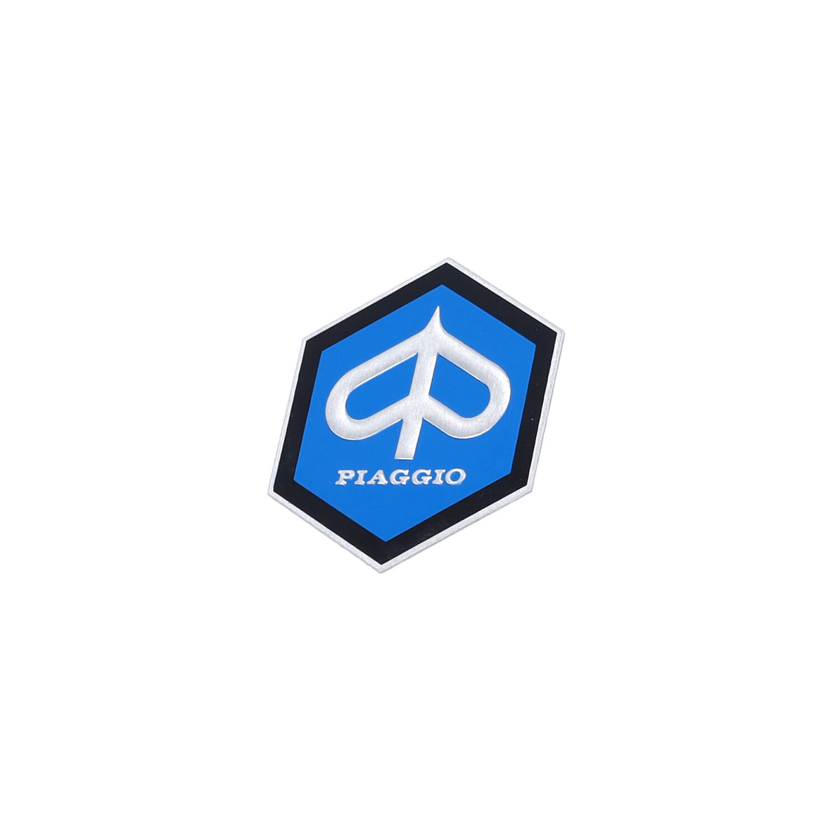 Piaggio embleem 42 mm zelfklevend – metaal zeskant blauw/zwart