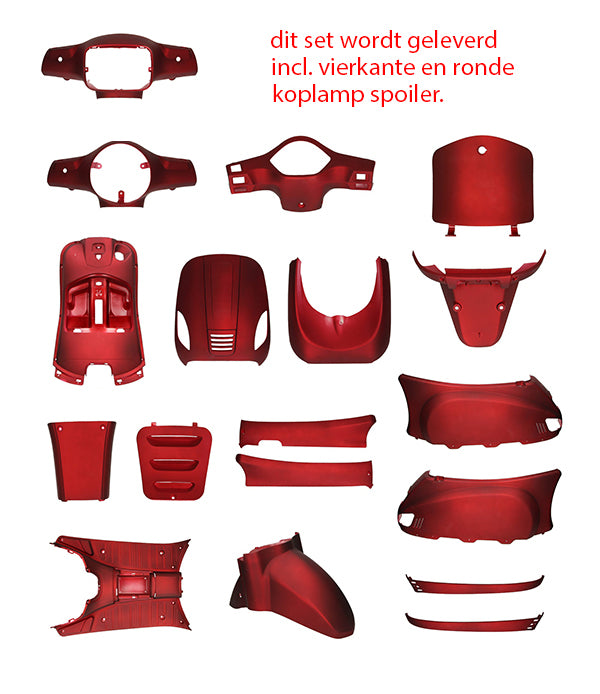 plaatwerkset (ronde+vierkante koplamp) rood mat 18-delig agm VX50s, china lx/napoli, riva, vx50