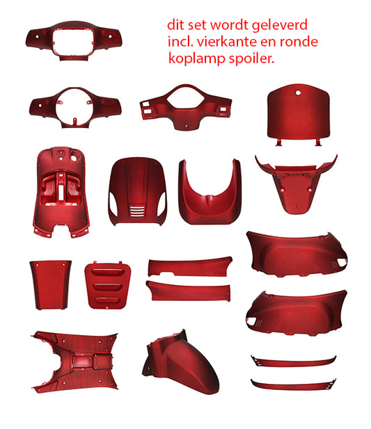 plaatwerkset (ronde+vierkante koplamp) rood mat 18-delig agm VX50s, china lx/napoli, riva, vx50