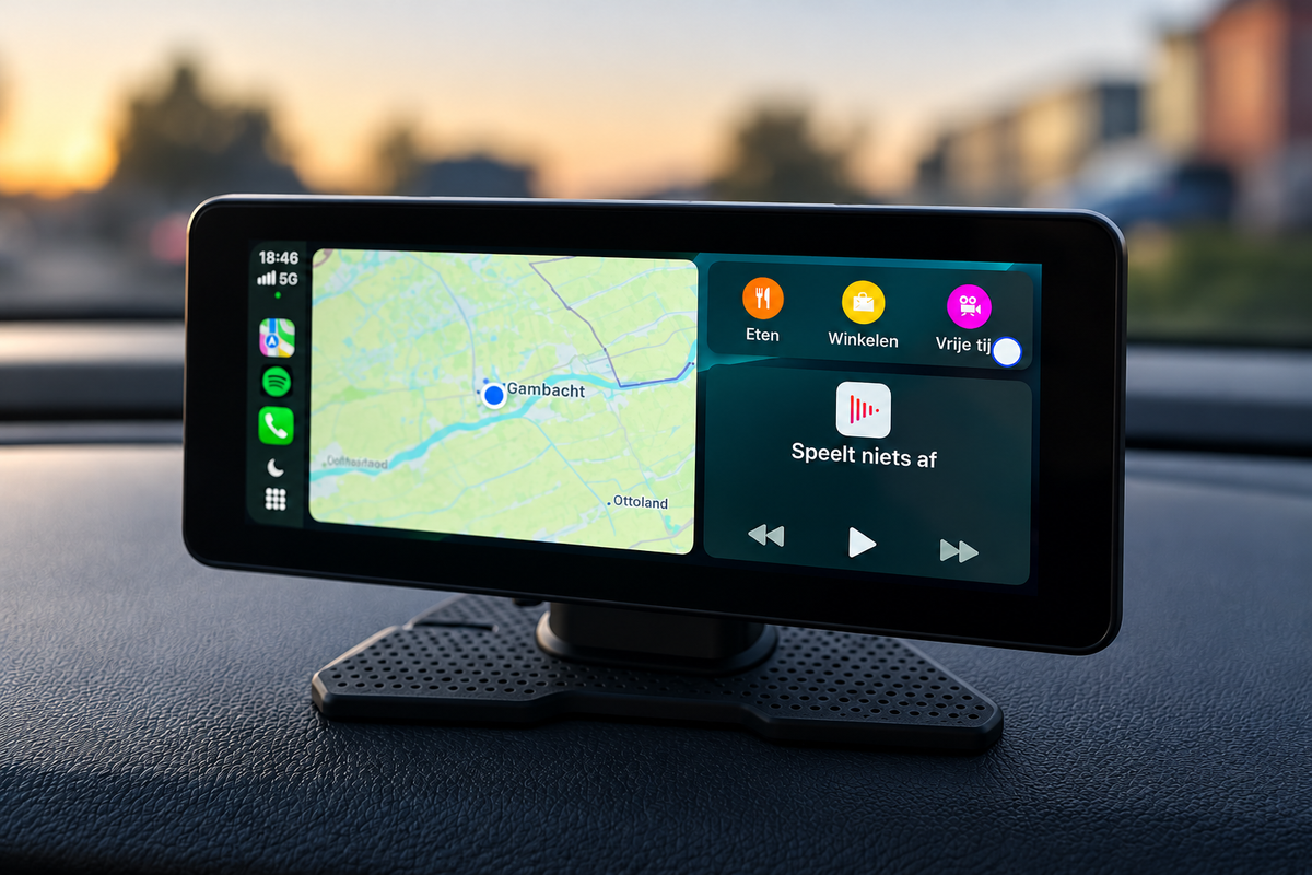 CarPlay scherm werkend in auto met nette, onzichtbare kabelmontage
