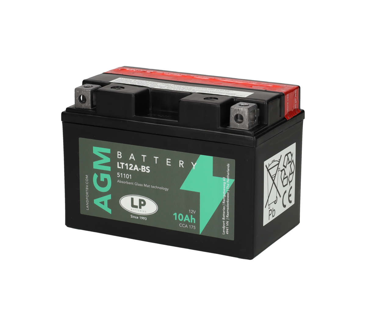 Accu Landport AGM 51101 / YTX12A-BS / LT12A-BS accu (12V, 10Ah, 175A)