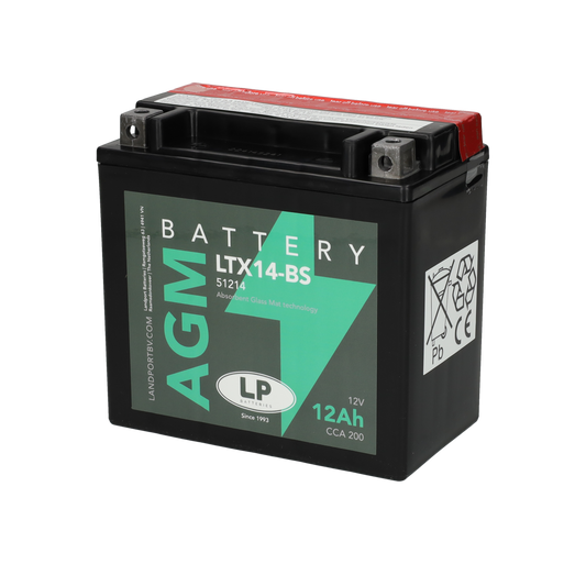 Accu Landport AGM YTX14-BS / LTX14-BS / 51214 accu (12V, 12Ah, 200A) – Vespa GTS / Piaggio MP3 / Beverly / BMW R1200 GS
