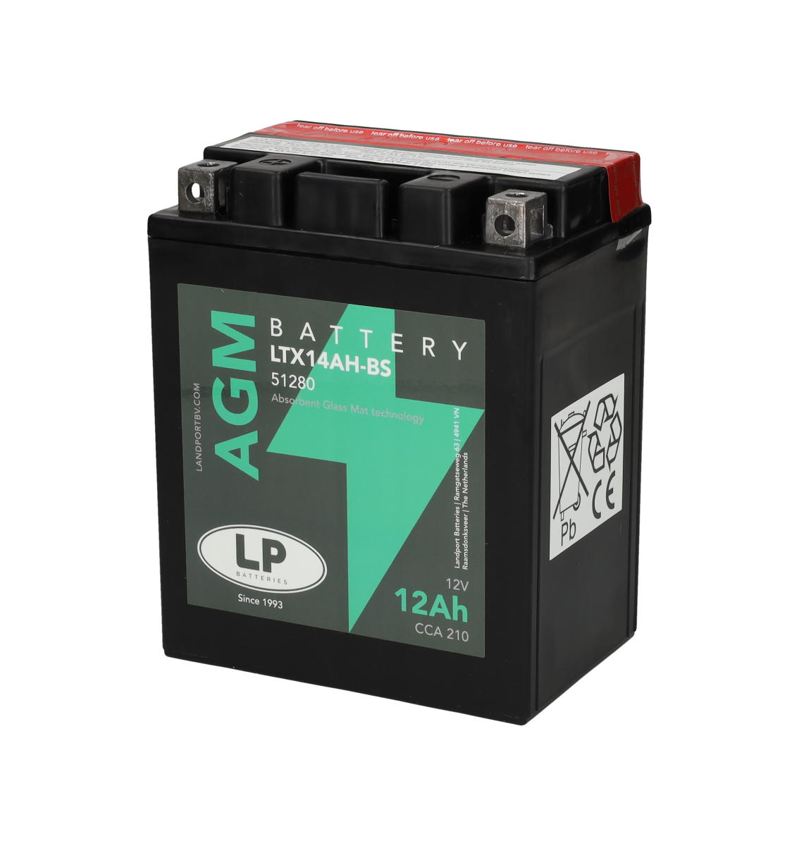 Accu Landport AGM 51412 / YTX14AH-BS / LT14AH-BS accu (12V, 12Ah, 210A)