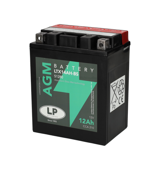 Accu Landport AGM 51412 / YTX14AH-BS / LT14AH-BS accu (12V, 12Ah, 210A)