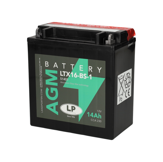 Accu Landport AGM 51401 / YTX16-BS-1 / LTX16-BS-1 accu (12V, 14Ah, 230A)