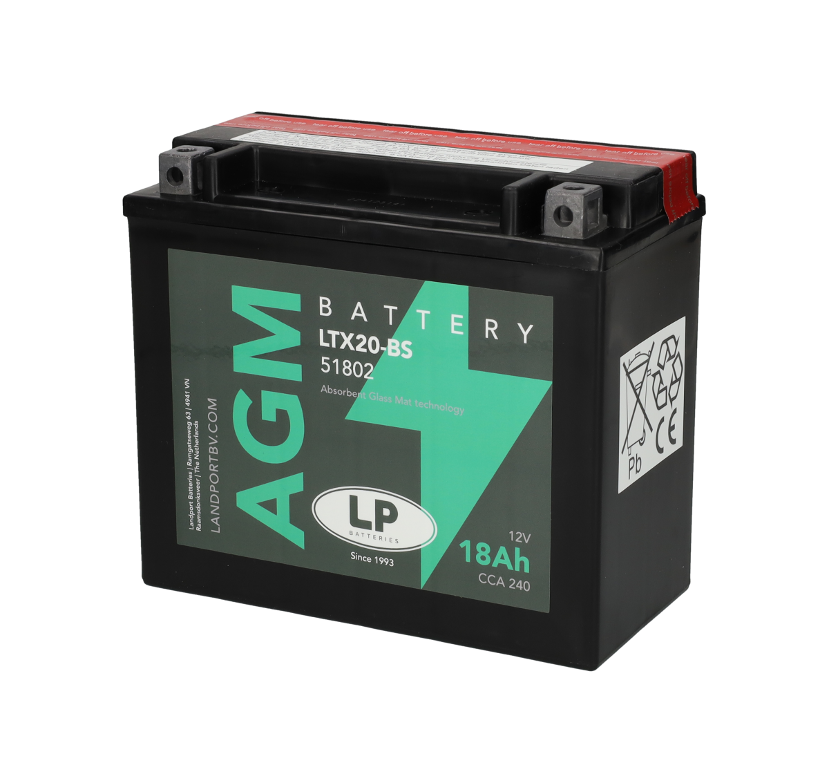 Accu Landport AGM 51802 / YTX20-BS / LTX20-BS accu (12V, 18Ah, 240A)