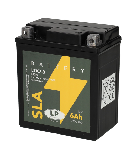 Accu Landport AGM 50614 / YTX7L-BS / YTX7-3 accu (12V, 6Ah, 100A)
